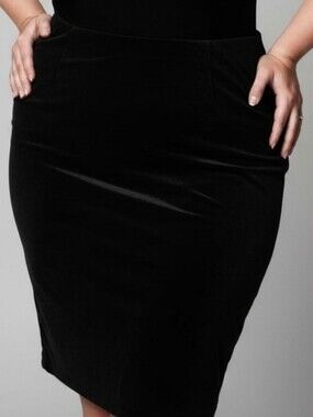 Michel Studio Stretchy Black Velvet Pencil Skirt